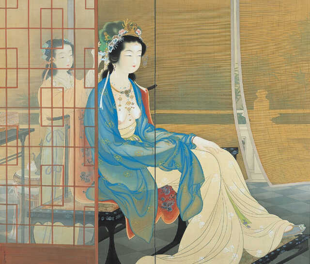 高級中国骨董　楊貴妃　貴妃醉酒　玉石絵画　工芸品　　 中国美術 古代四大美女典故之贵妃醉酒