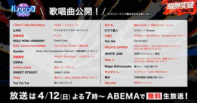 May J.、岩崎良美、FRUITS ZIPPER…ABEMA『最強バズりソング歌謡祭』全