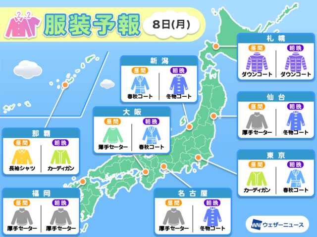 明日12月8日(月)の天気予報 週始めは関東など小春日和 北日本や北陸は
