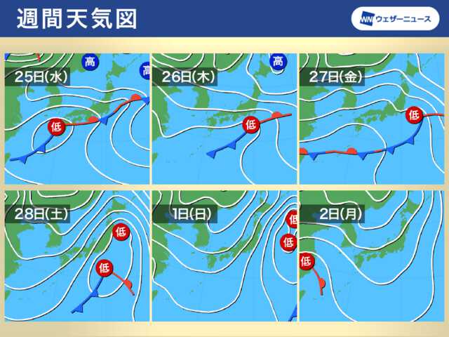 週間天気予報 週中頃は広く雨や雪 気温は高めの傾向|au Webポータル国内ニュース
