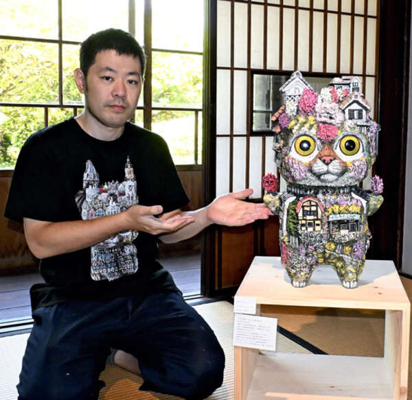 ネコや花が題材、ユニークな立体作品と絵画 福島で大谷望さん個展|au