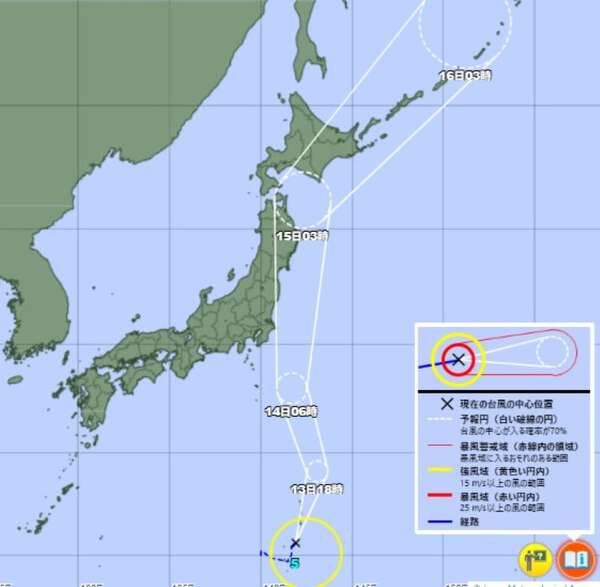 台風5号】あす関東で120ミリの雨、最大瞬間風速35メートルも…台風5号