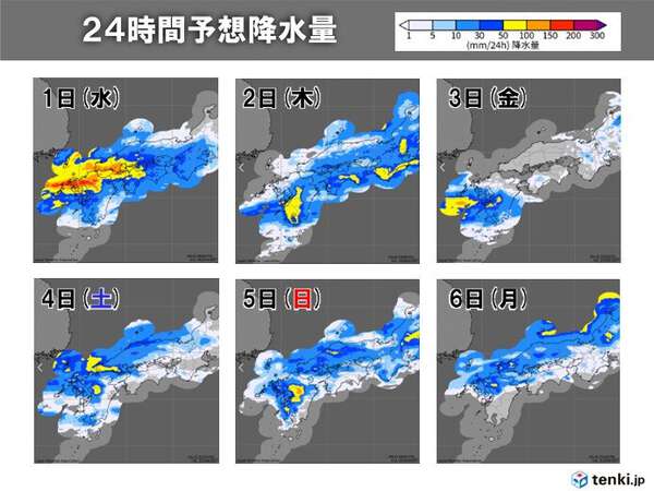 近畿は梅雨最盛期へ 7月2日(木)と5日(日)頃は広く雨 激しく降る恐れも